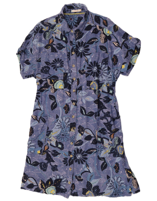 Robe chemise White Stuff pour femme UK 42 en lin floral bleu moyen