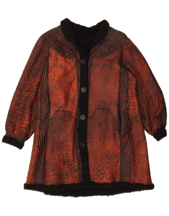 VINTAGE Womens Shearling Coat UK 14 Large Brown Animal Print