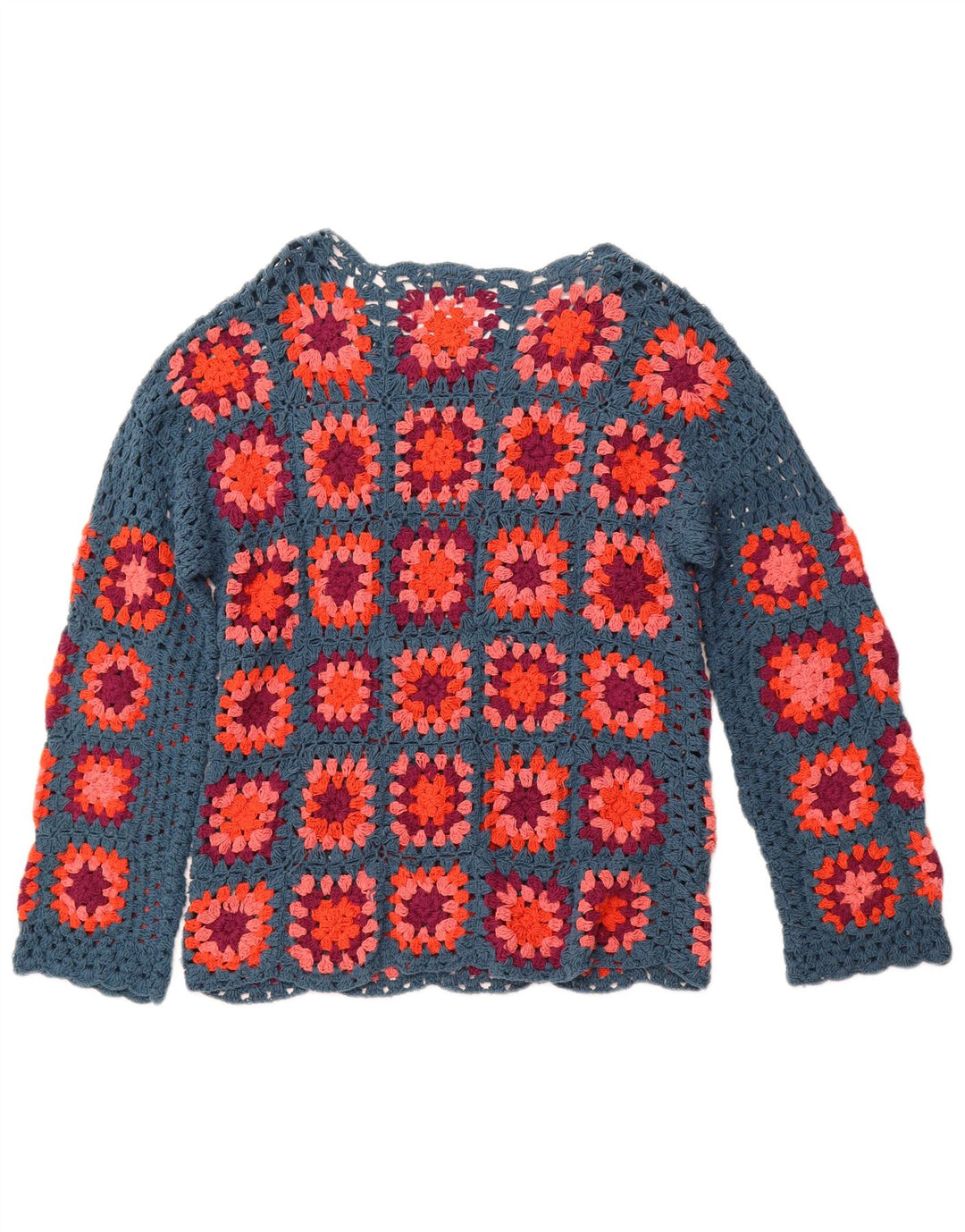 MONSOON Pull en crochet à col bateau pour femme UK 10 Petit carreaux bleus