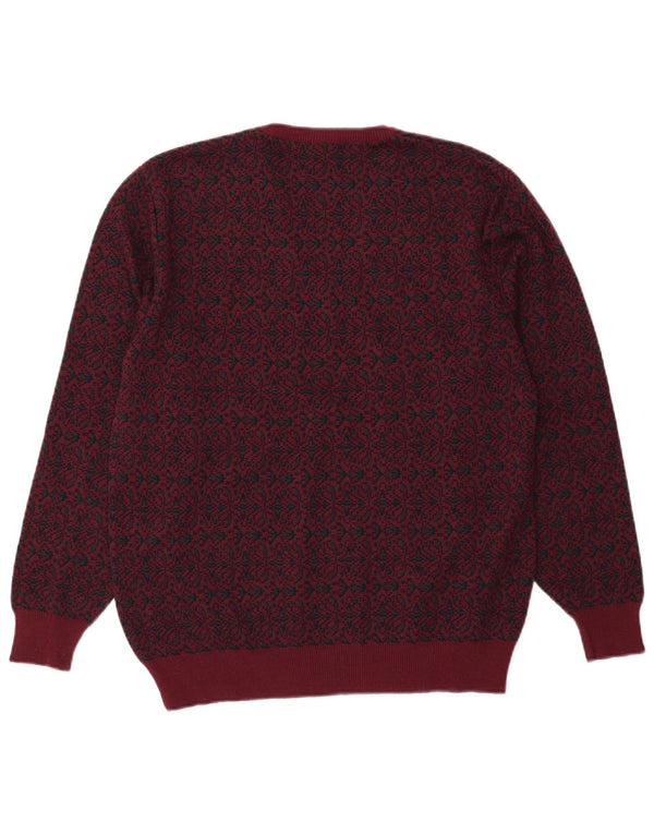 Mapier Pull col V pour homme en laine Fair Isle bordeaux moyen