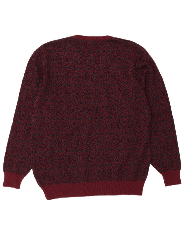 Mapier Pull col V pour homme en laine Fair Isle bordeaux moyen