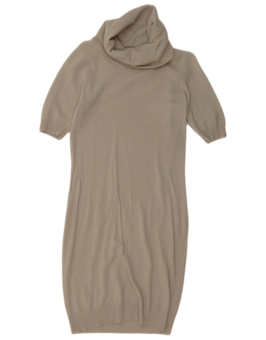 BENETTON Robe pull à manches courtes et col roulé pour femme UK 10 Small Beige