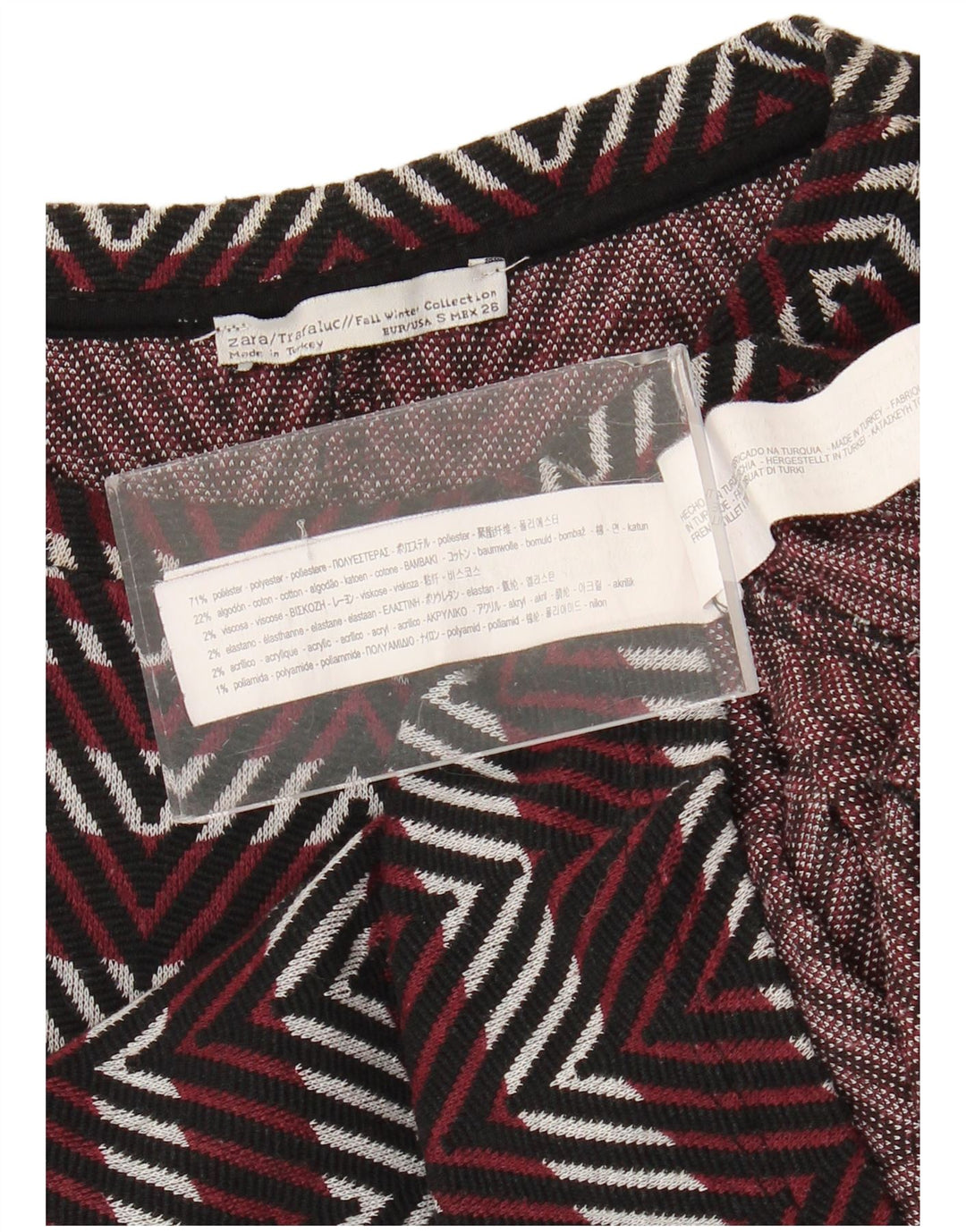 Zara Femme Trafaluc Basic Robe UK 8 Petit Bordeaux Chevron Polyester