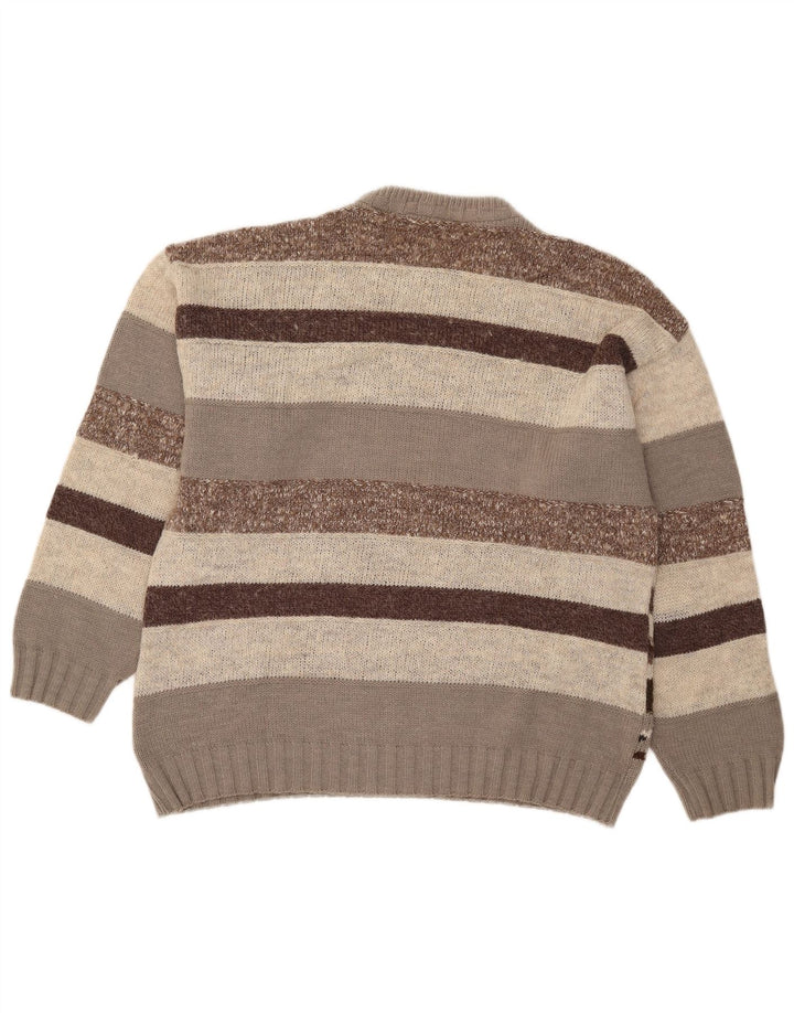 vintage Mens Crew Neck Jumper Pull IT 50 Moyen Brun Géométrique