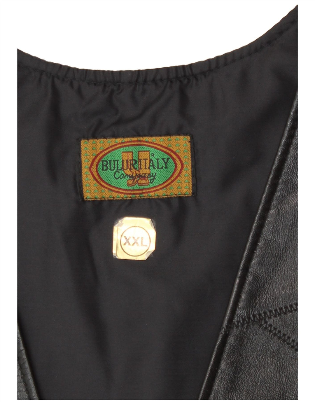 Gilet en cuir femme vintage 2XL Noir Patchwork Biker