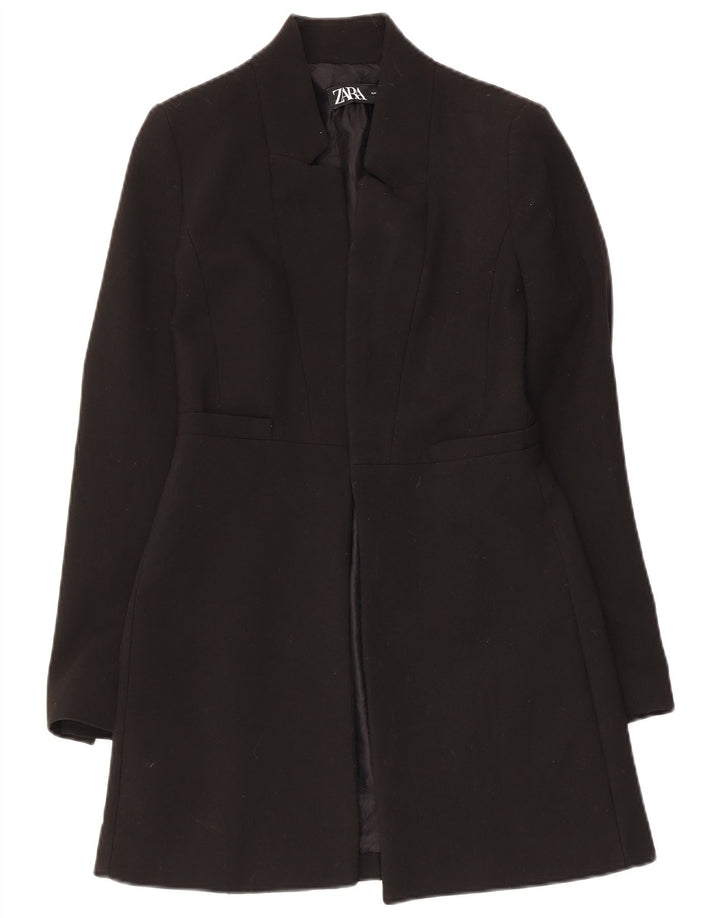 Zara Femmes Pardessus Ouvert UK 6 XS Noir Polyester