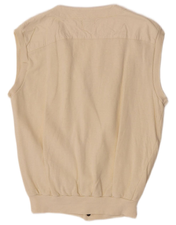 vintage Mens Cardigan sans manches Pull Grand Coton Blanc Cassé