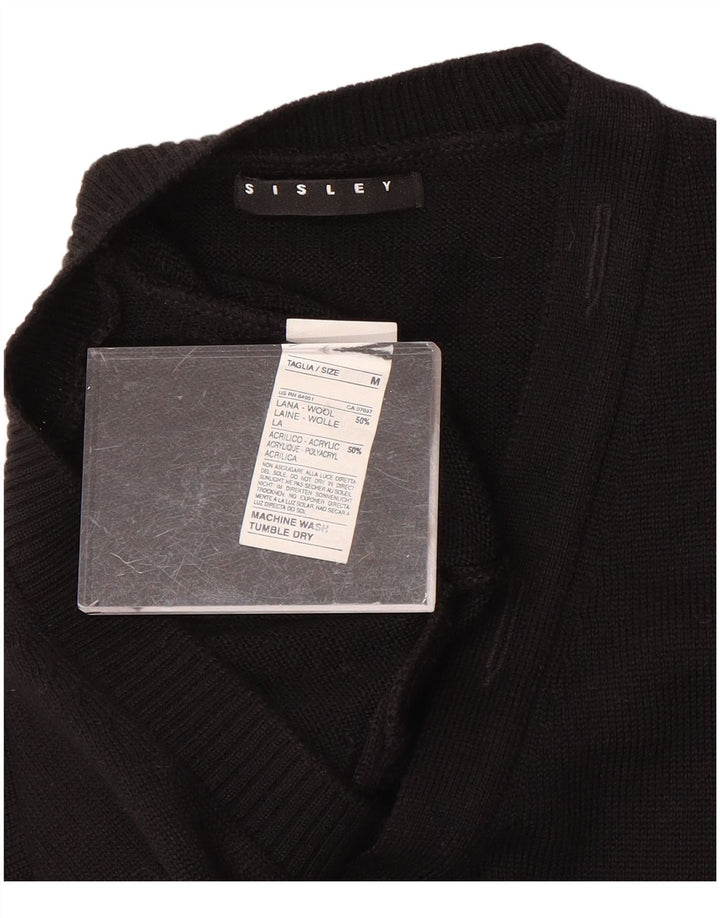 SISLEY Pull col V Femme UK 44 Laine Noir Moyen