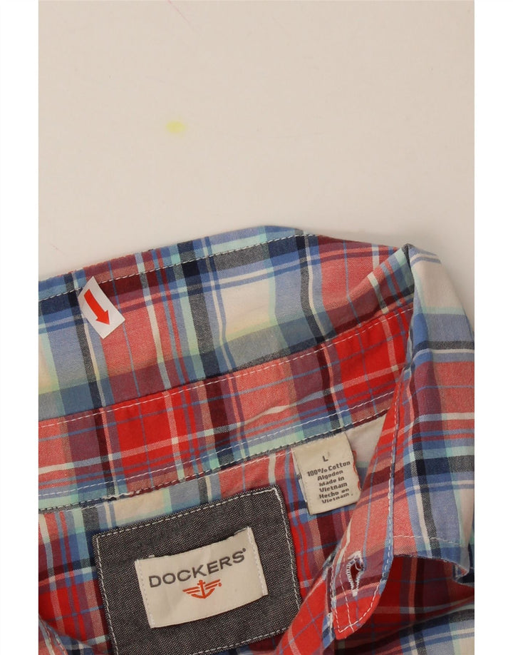 DOCKERS Mens Short Sleeve Shirt Large Red Check Cotton Vintage Dockers and Second-Hand Dockers from Messina Hembry 