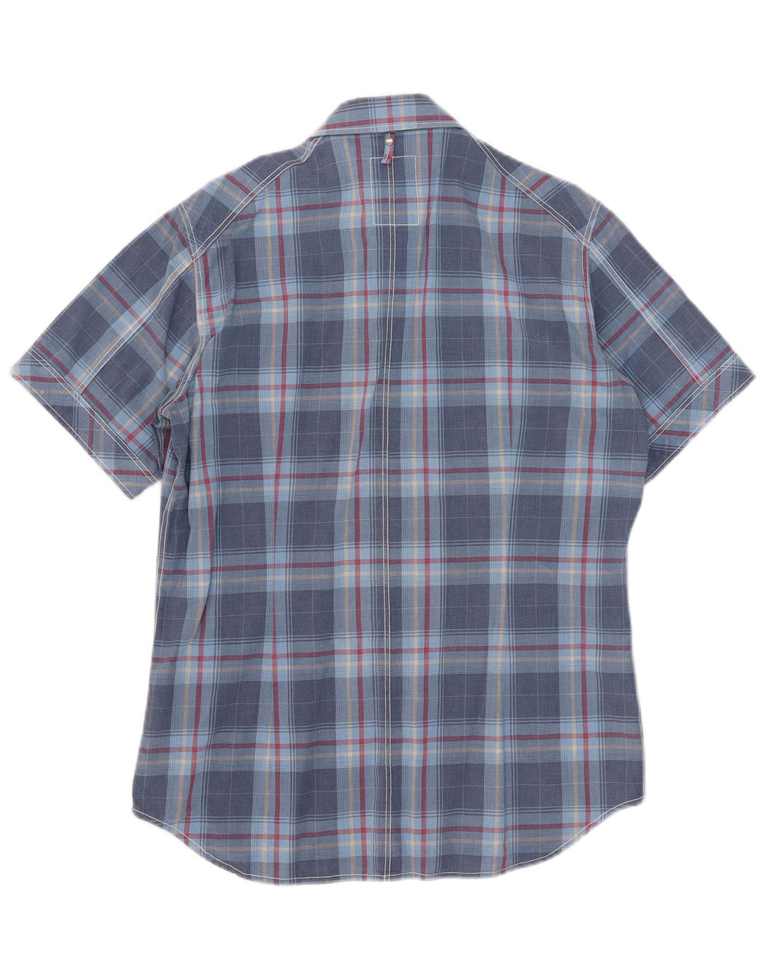G-Star Chemise à manches courtes pour homme en coton à carreaux bleus