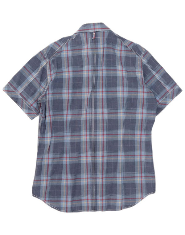 G-Star Chemise à manches courtes pour homme en coton à carreaux bleus