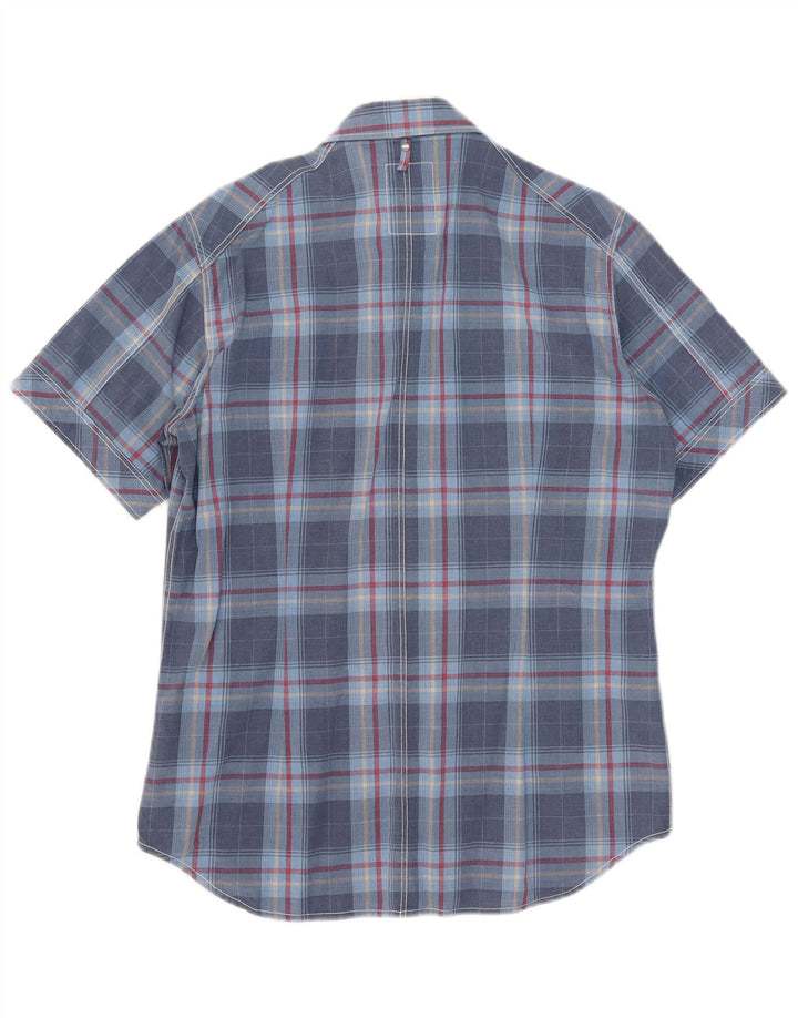 G-Star Chemise à manches courtes pour homme en coton à carreaux bleus