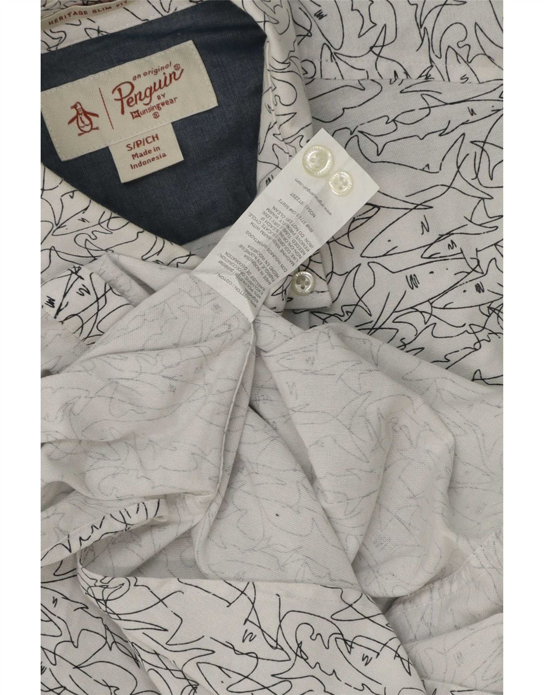 Penguin Chemise à manches courtes pour homme coupe ajustée à motif abstrait Petit Blanc