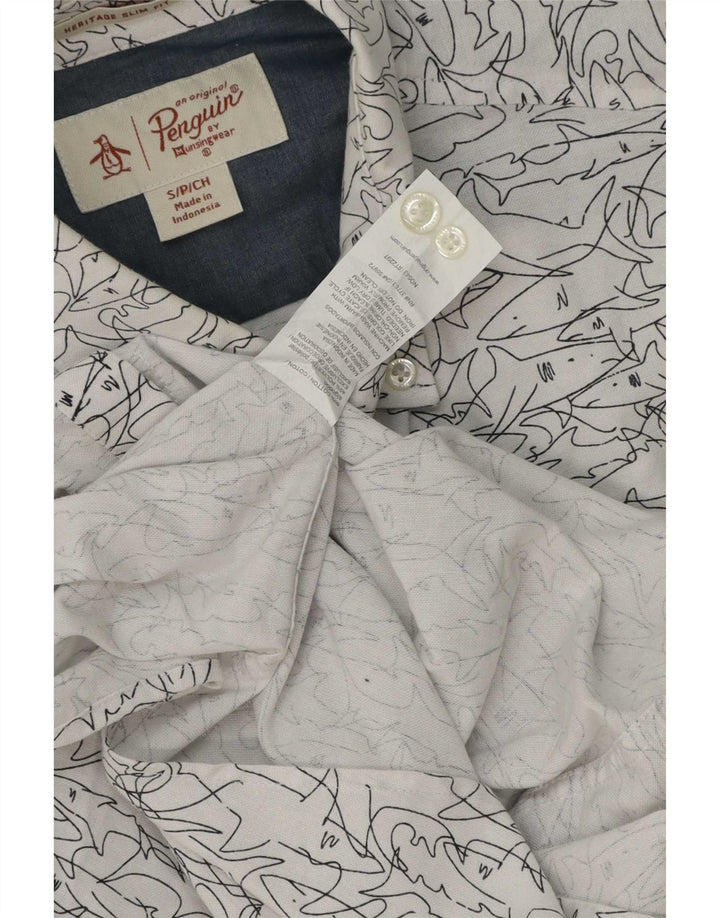 Penguin Chemise à manches courtes pour homme coupe ajustée à motif abstrait Petit Blanc