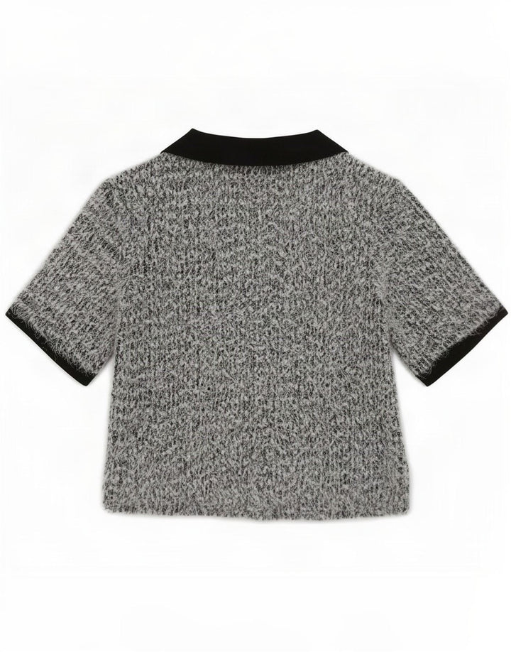 Polo Femme Zara UK 10 Small Gris Moucheté Polyester