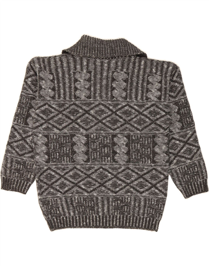 NORTH POLE Mens Zip Neck Jumper Sweater Small Grey Argyle/Diamond Wool Vintage North Pole and Second-Hand North Pole from Messina Hembry 