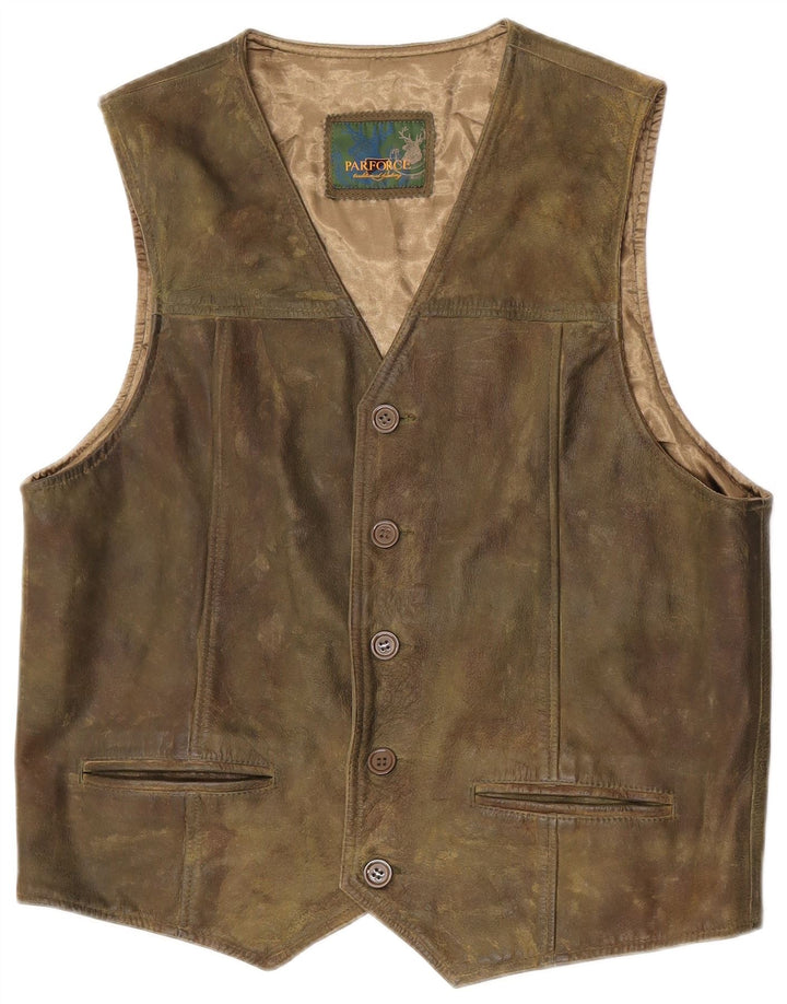 Parforce Gilet en cuir pour homme en cuir kaki moyen
