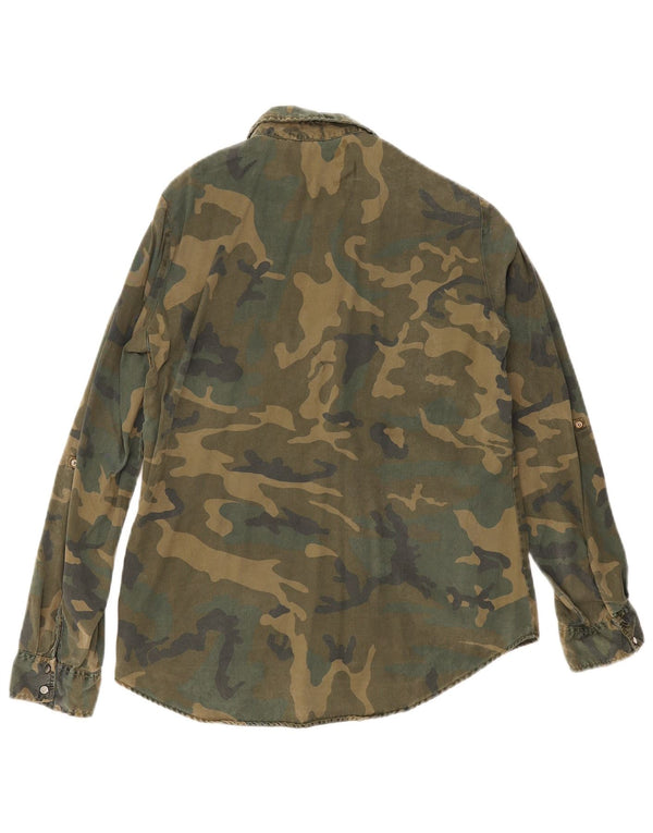 Zara Chemise en jean militaire pour femme UK 14 Large Vert Camouflage