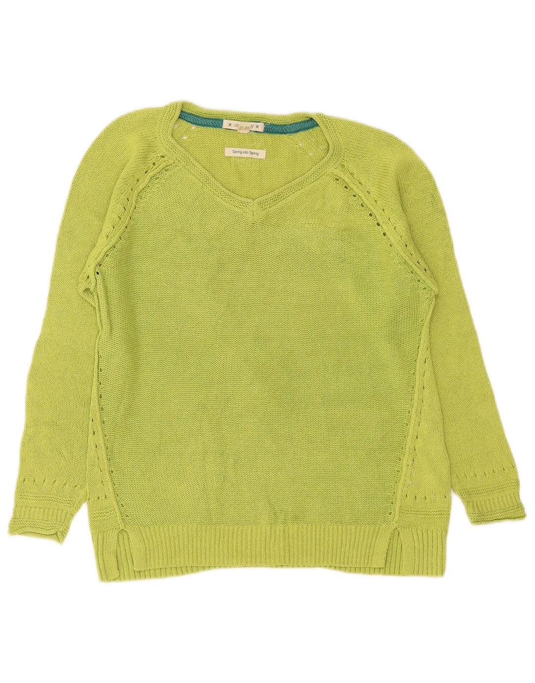 White Stuff Pull col V pour femme UK 8 Small Vert Coton