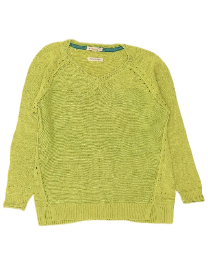 White Stuff Pull col V pour femme UK 8 Small Vert Coton
