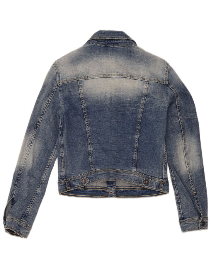 Benetton Veste en jean courte pour femme UK 10 Petit coton bleu
