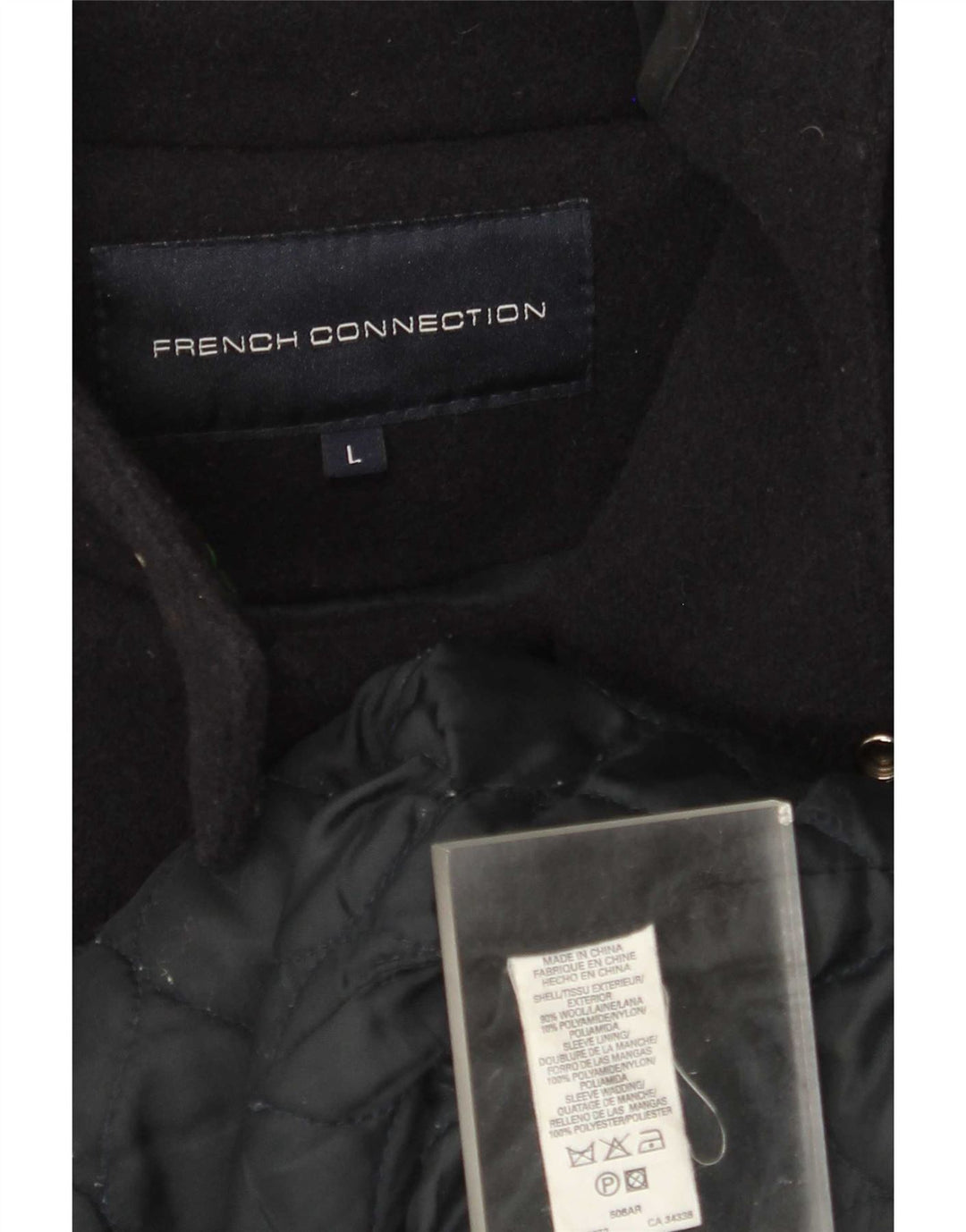 French Connection Manteau à capuche pour homme UK 40 Large Bleu marine en laine