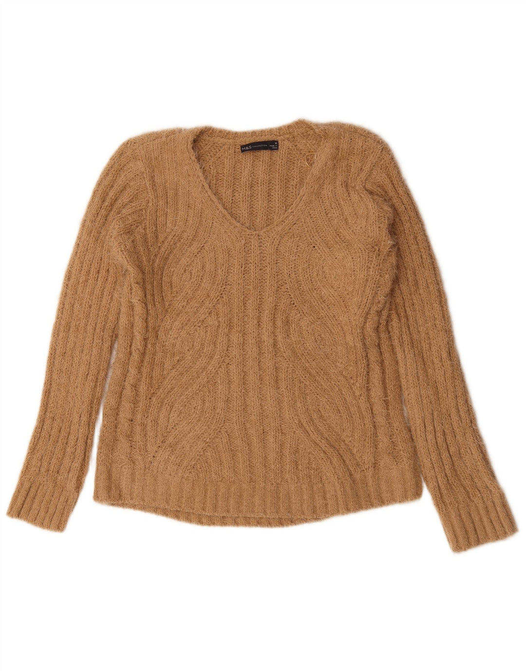 Marks & Spencer Pull col en V pour femme UK 14 Polyester beige moyen