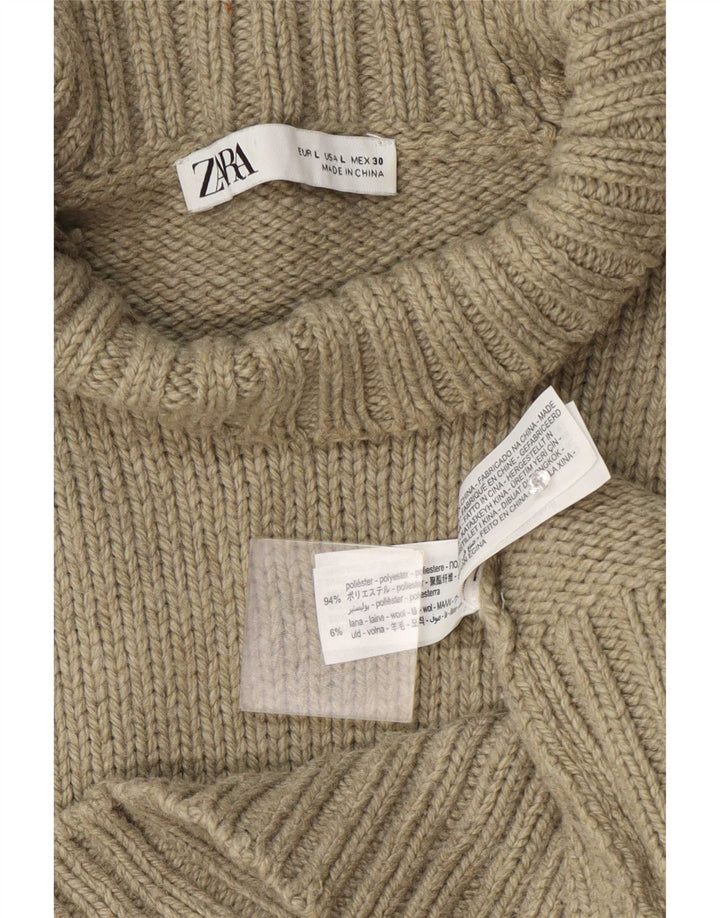 Zara Pull col roulé pour femme UK 16 Large Kaki Polyester
