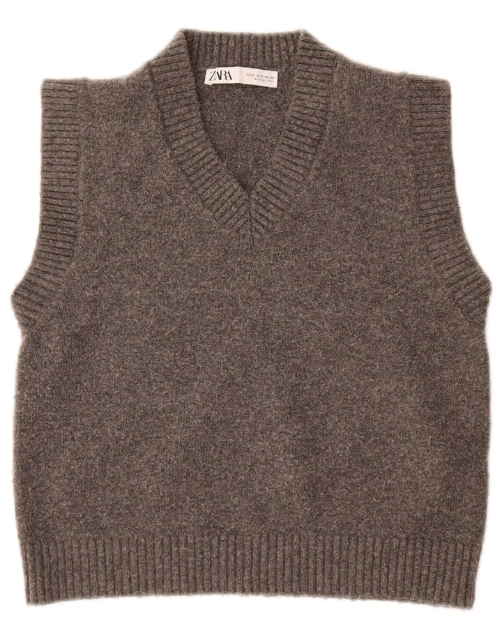 Zara Womens Crop Vest Débardeur UK 10 Petite Laine Grise