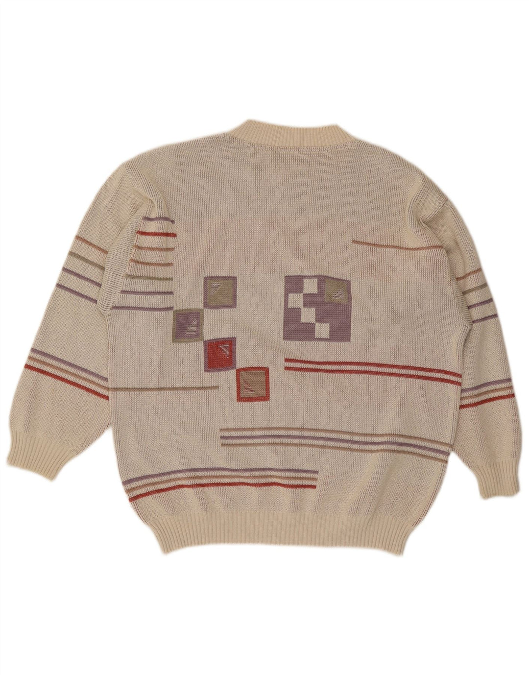 vintage Mens Crew Neck Jumper Pull IT 48/50 Gris Moyen Géométrique