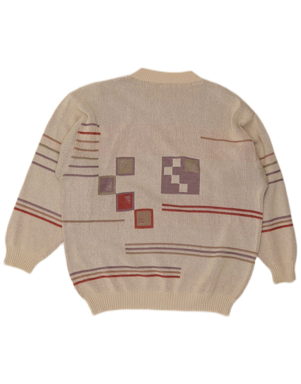 vintage Mens Crew Neck Jumper Pull IT 48/50 Gris Moyen Géométrique