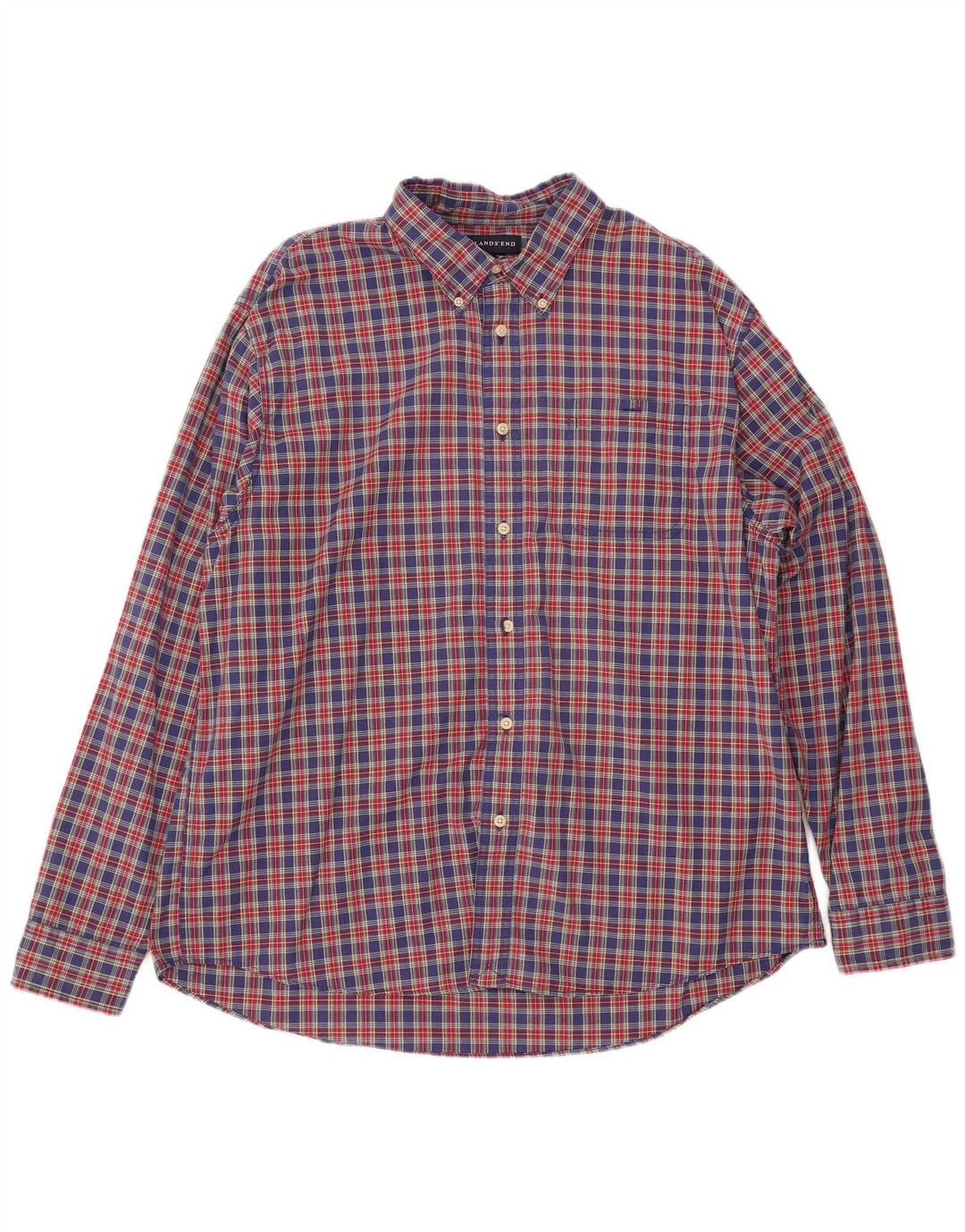 LANDS END Chemise en flanelle pour homme XL en coton à carreaux rouges