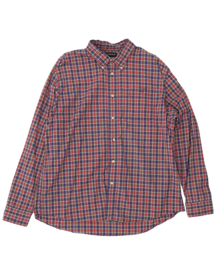 LANDS END Chemise en flanelle pour homme XL en coton à carreaux rouges
