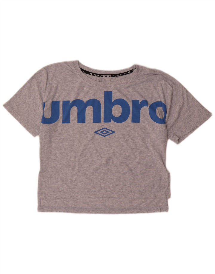 UMBRO Femmes Crop Graphic T-Shirt Top UK 14 Gris Moyen Moucheté Polyester