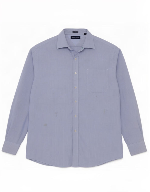 Tommy Hilfiger Mens Slim Fit Shirt Size 17 XL Blue Pinstripe Cotton