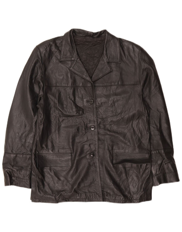 vintage Femmes Surdimensionné 3 Boutons Veste Blazer En Cuir IT 44 Moyen Noir