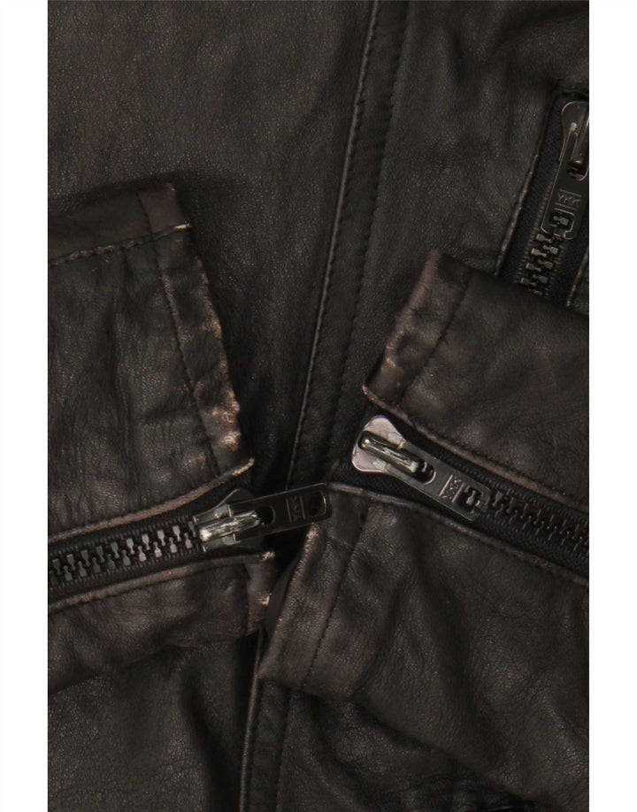 veste de motard en cuir vintage pour hommes IT 50 Grand Noir