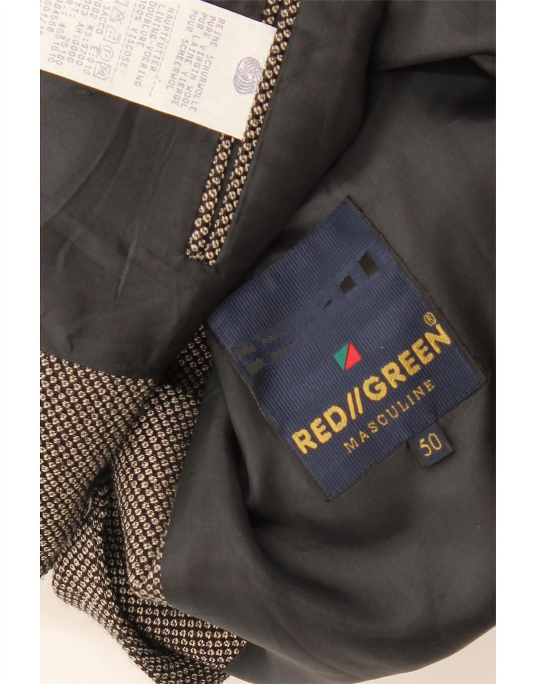 REDGREEN Veste Blazer 3 Boutons Homme EU 50 Grande Laine Tachée Grise