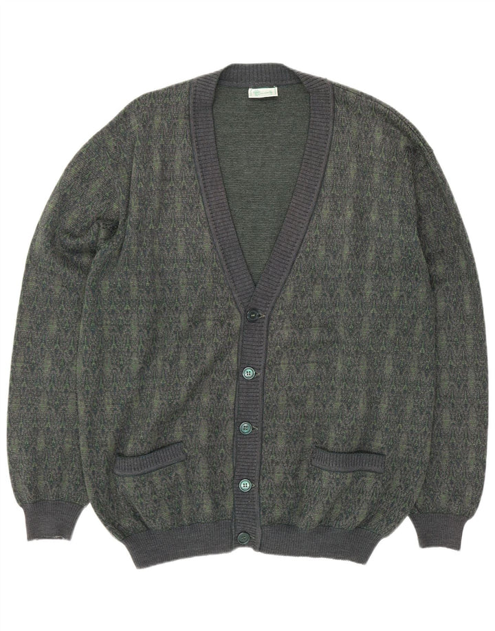 vintage Mens Cardigan Sweater Grande laine géométrique verte