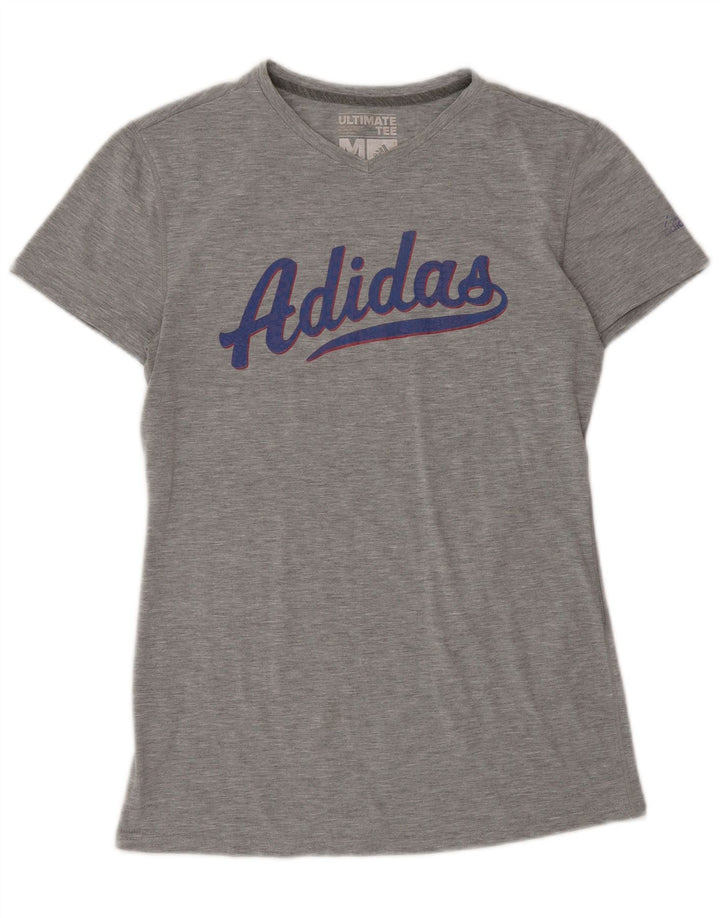 Adidas T-shirt graphique pour femme UK 12 Gris moyen Polyester