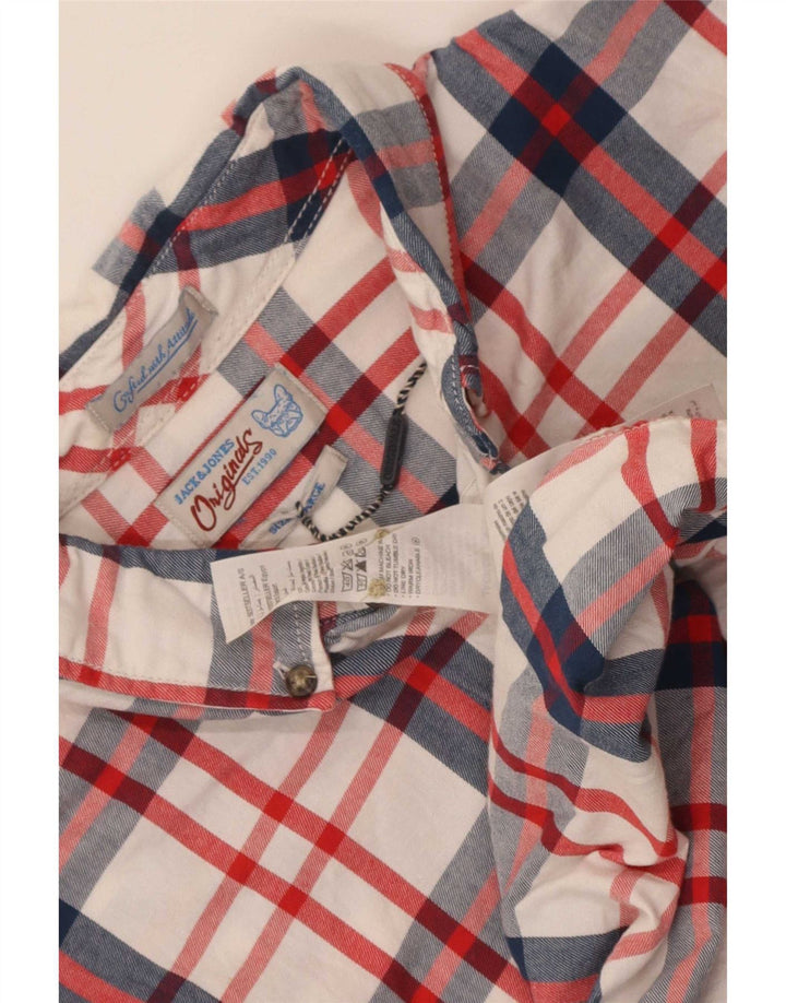 Jack & Jones Chemise à manches courtes pour homme en coton à carreaux blancs
