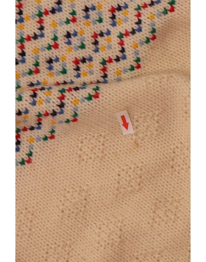 vintage Mens Crew Neck Jumper Pull Moyen Off White Fair Isle