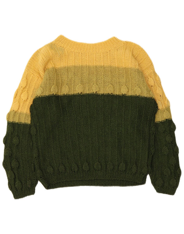 vintage Womens Boat Neck Jumper Pull UK 14 Medium Yellow Colourblock