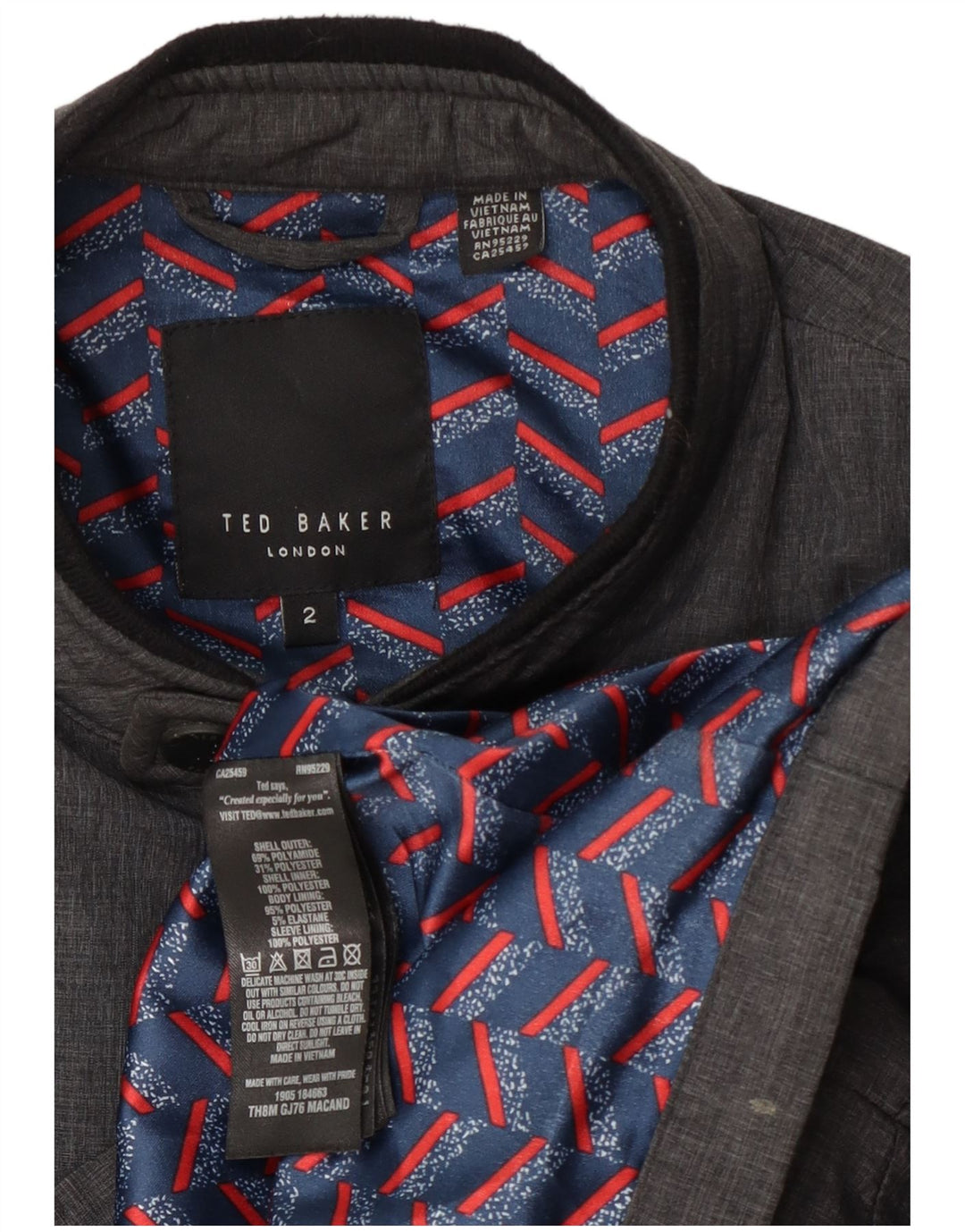 Ted Baker Veste Bomber Homme Taille 2 Petit Gris Polyamide