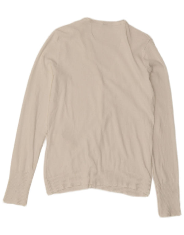 Benetton Cardigan Femme Pull UK 14 Large Blanc Coton