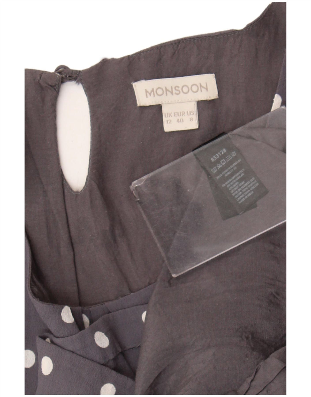 Monsoon Robe de thé pour femme UK 12 Viscose à pois gris moyen
