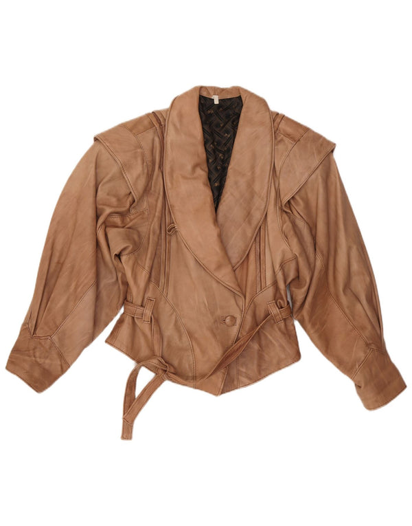 VINTAGE Womens Leather Jacket UK 14 Large Beige