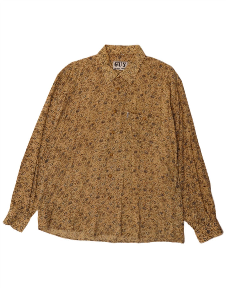 VINTAGE Mens Shirt XL Beige Floral Viscose