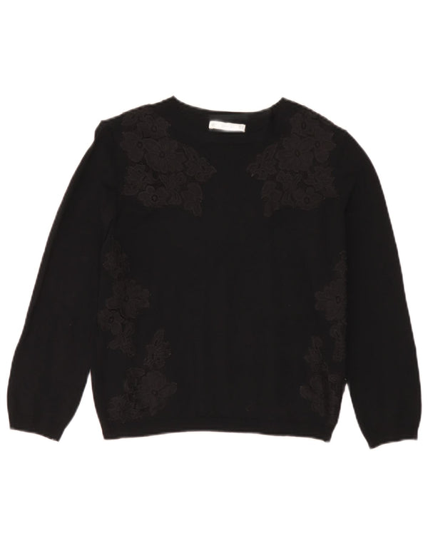 Zara Pull court à col bateau pour femme UK 12 en viscose florale noire moyenne