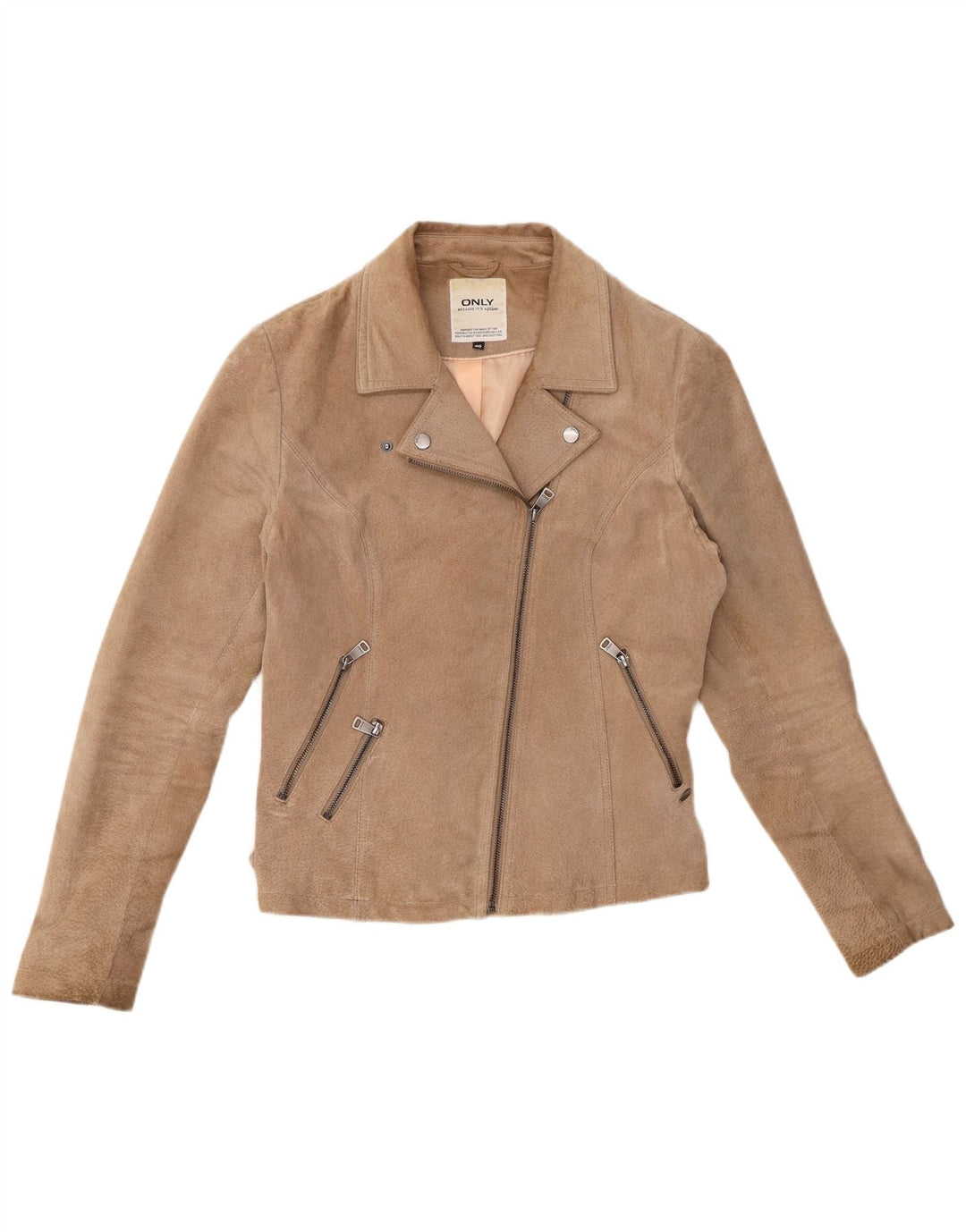 Blouson motard en daim pour femme seulement IT 40 petit cuir beige